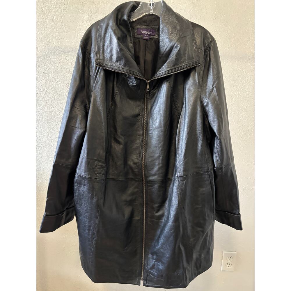 Roamans Genuine Leather Jacket Plus Size 24W Black